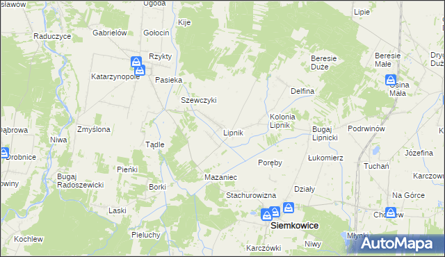 mapa Lipnik gmina Siemkowice, Lipnik gmina Siemkowice na mapie Targeo