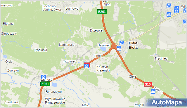 mapa Lipniki gmina Białe Błota, Lipniki gmina Białe Błota na mapie Targeo