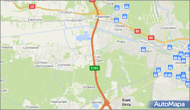mapa Lisi Ogon gmina Białe Błota, Lisi Ogon gmina Białe Błota na mapie Targeo