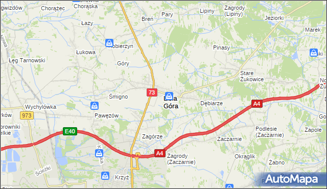 mapa Lisia Góra powiat tarnowski, Lisia Góra powiat tarnowski na mapie Targeo