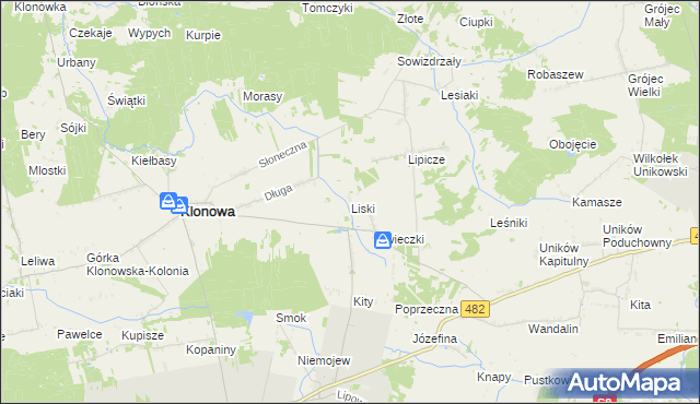 mapa Liski gmina Klonowa, Liski gmina Klonowa na mapie Targeo
