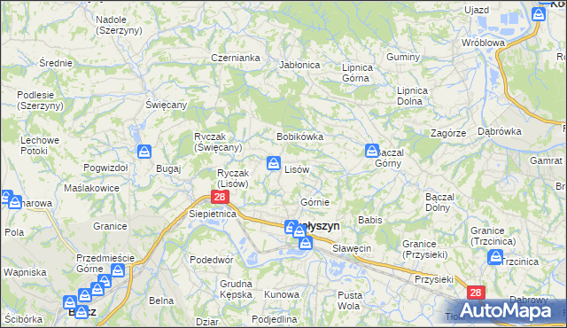 mapa Lisów gmina Skołyszyn, Lisów gmina Skołyszyn na mapie Targeo