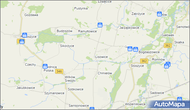 mapa Lisowice gmina Kostomłoty, Lisowice gmina Kostomłoty na mapie Targeo