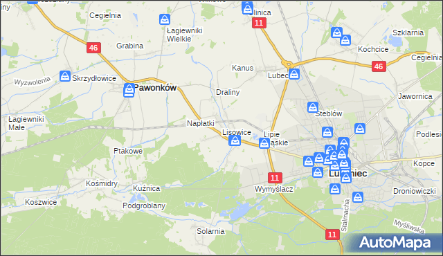 mapa Lisowice gmina Pawonków, Lisowice gmina Pawonków na mapie Targeo