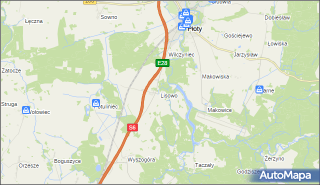 mapa Lisowo gmina Płoty, Lisowo gmina Płoty na mapie Targeo