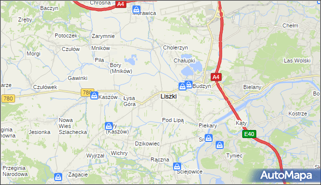 mapa Liszki powiat krakowski, Liszki powiat krakowski na mapie Targeo