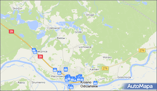 mapa Łochowice gmina Krosno Odrzańskie, Łochowice gmina Krosno Odrzańskie na mapie Targeo