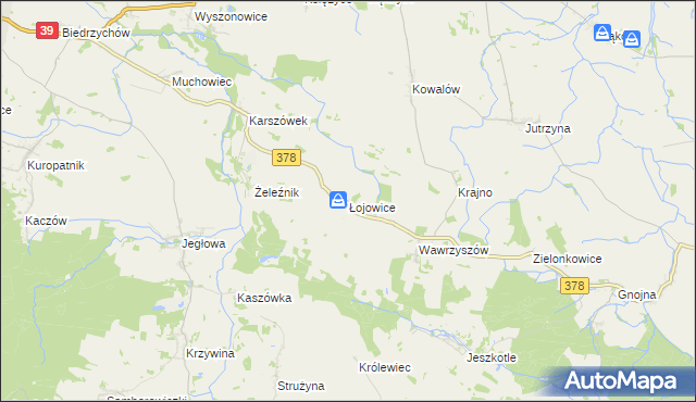 mapa Łojowice gmina Wiązów, Łojowice gmina Wiązów na mapie Targeo