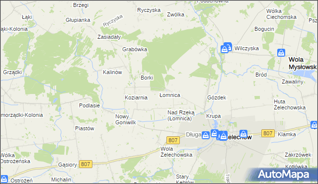 mapa Łomnica gmina Żelechów, Łomnica gmina Żelechów na mapie Targeo