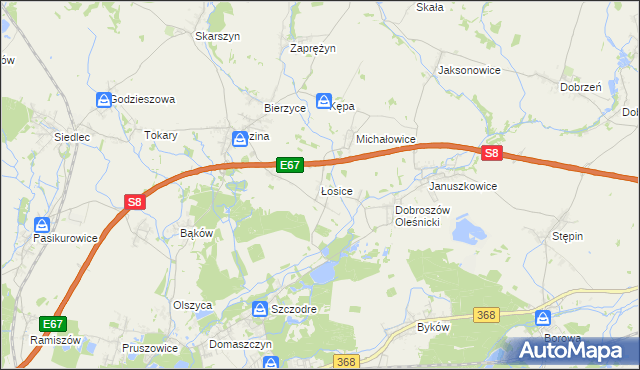 mapa Łosice gmina Długołęka, Łosice gmina Długołęka na mapie Targeo