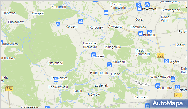 mapa Łosień gmina Piekoszów, Łosień gmina Piekoszów na mapie Targeo