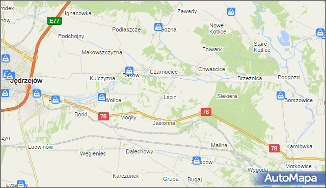 mapa Lścin, Lścin na mapie Targeo