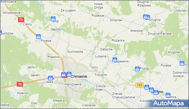 mapa Lubania gmina Chmielnik, Lubania gmina Chmielnik na mapie Targeo