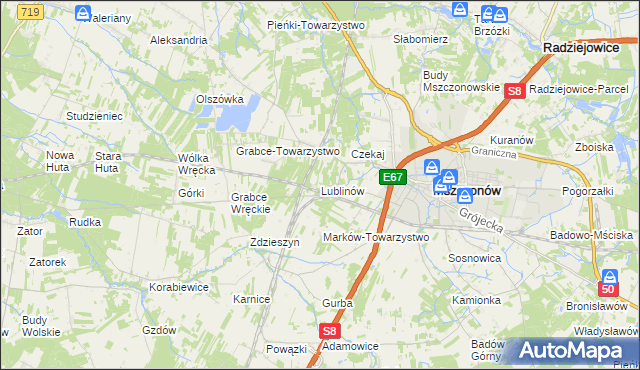 mapa Lublinów, Lublinów na mapie Targeo