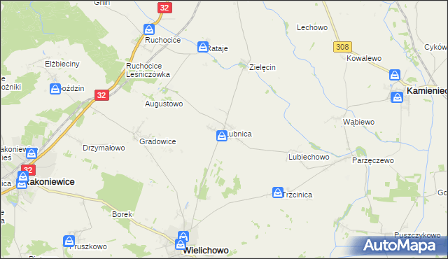 mapa Łubnica gmina Wielichowo, Łubnica gmina Wielichowo na mapie Targeo