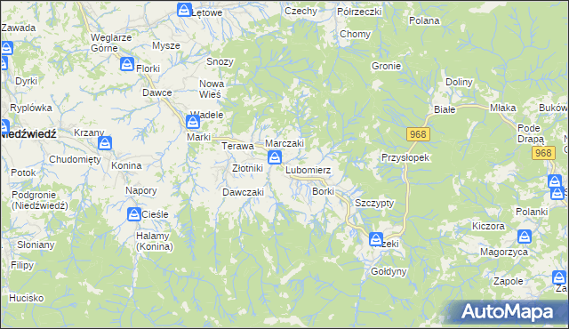 mapa Lubomierz gmina Mszana Dolna, Lubomierz gmina Mszana Dolna na mapie Targeo