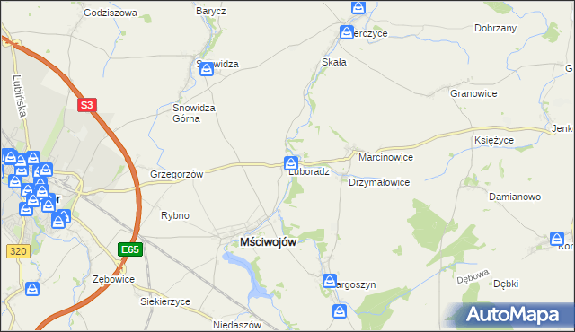 mapa Luboradz gmina Mściwojów, Luboradz gmina Mściwojów na mapie Targeo