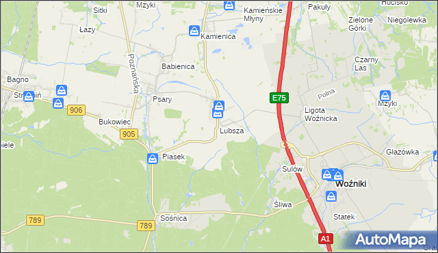 mapa Lubsza gmina Woźniki, Lubsza gmina Woźniki na mapie Targeo