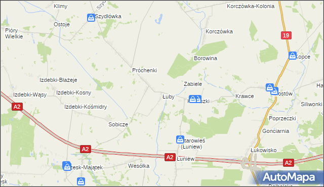 mapa Łuby gmina Międzyrzec Podlaski, Łuby gmina Międzyrzec Podlaski na mapie Targeo