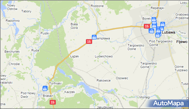 mapa Ludwichowo gmina Lubawa, Ludwichowo gmina Lubawa na mapie Targeo