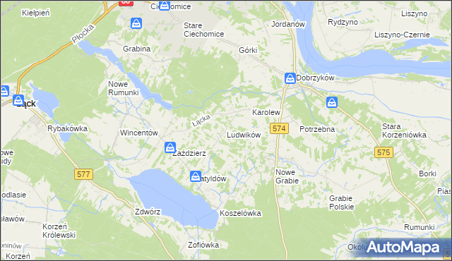 mapa Ludwików gmina Gąbin, Ludwików gmina Gąbin na mapie Targeo