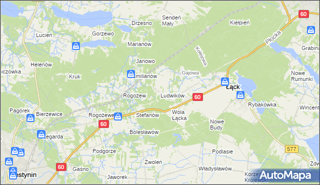 mapa Ludwików gmina Łąck, Ludwików gmina Łąck na mapie Targeo