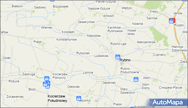 mapa Ludwików gmina Rybno, Ludwików gmina Rybno na mapie Targeo