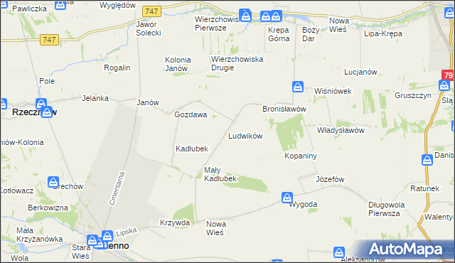 mapa Ludwików gmina Sienno, Ludwików gmina Sienno na mapie Targeo