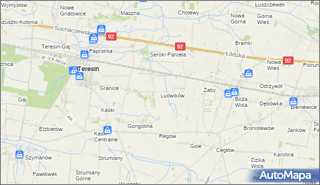 mapa Ludwików gmina Teresin, Ludwików gmina Teresin na mapie Targeo