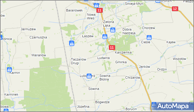 mapa Ludwina gmina Pleszew, Ludwina gmina Pleszew na mapie Targeo
