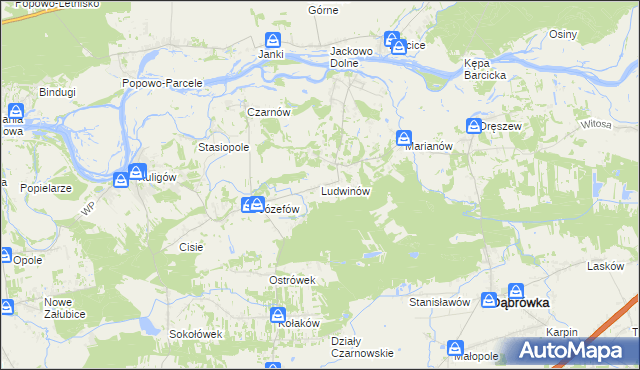 mapa Ludwinów gmina Dąbrówka, Ludwinów gmina Dąbrówka na mapie Targeo