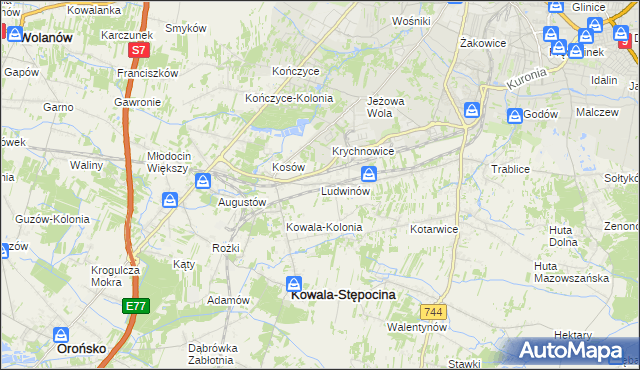 mapa Ludwinów gmina Kowala, Ludwinów gmina Kowala na mapie Targeo