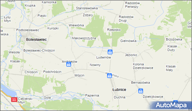 mapa Ludwinów gmina Łubnice, Ludwinów gmina Łubnice na mapie Targeo
