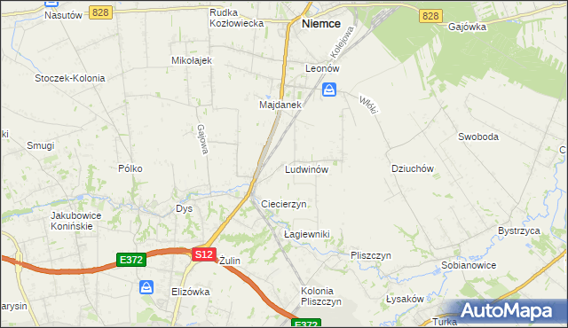 mapa Ludwinów gmina Niemce, Ludwinów gmina Niemce na mapie Targeo