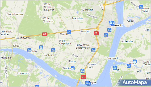 mapa Ludwinowo Zegrzyńskie, Ludwinowo Zegrzyńskie na mapie Targeo
