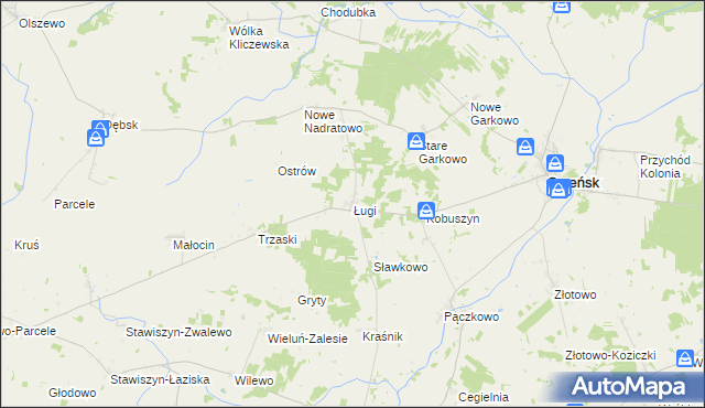 mapa Ługi gmina Szreńsk, Ługi gmina Szreńsk na mapie Targeo