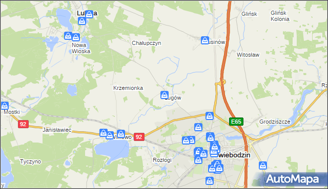 mapa Ługów gmina Świebodzin, Ługów gmina Świebodzin na mapie Targeo