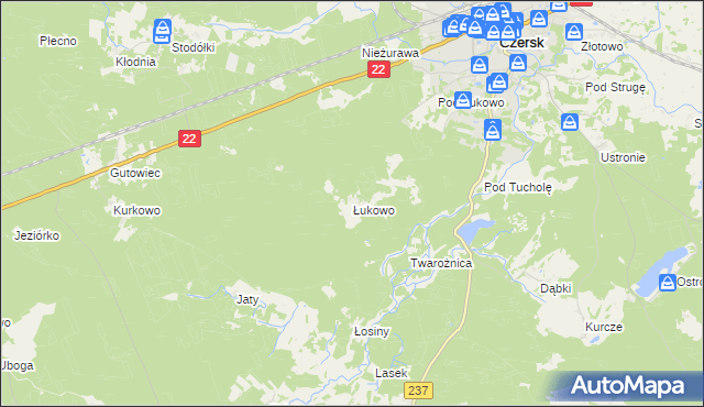 mapa Łukowo gmina Czersk, Łukowo gmina Czersk na mapie Targeo