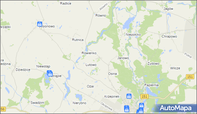 mapa Lutówko gmina Barlinek, Lutówko gmina Barlinek na mapie Targeo