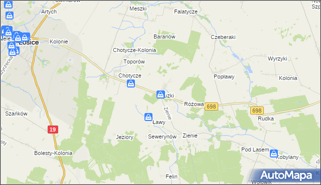 mapa Łuzki gmina Łosice, Łuzki gmina Łosice na mapie Targeo