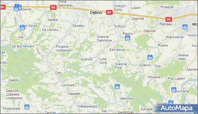 mapa Łysa Góra gmina Dębno, Łysa Góra gmina Dębno na mapie Targeo