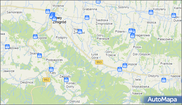 mapa Łysa Góra gmina Nowy Żmigród, Łysa Góra gmina Nowy Żmigród na mapie Targeo