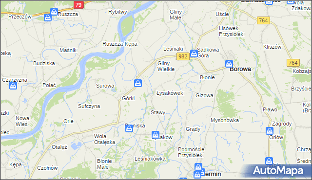 mapa Łysakówek, Łysakówek na mapie Targeo