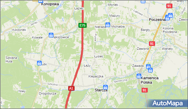 mapa Łysiec, Łysiec na mapie Targeo