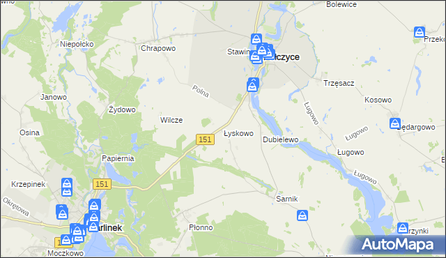 mapa Łyskowo gmina Pełczyce, Łyskowo gmina Pełczyce na mapie Targeo