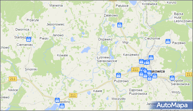 mapa Łyśniewo Sierakowickie, Łyśniewo Sierakowickie na mapie Targeo