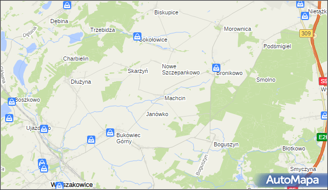 mapa Machcin gmina Śmigiel, Machcin gmina Śmigiel na mapie Targeo