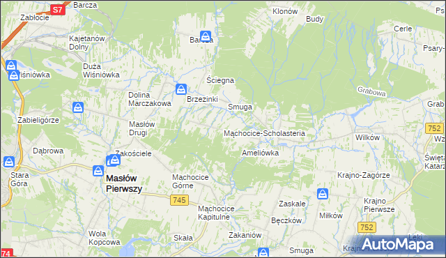 mapa Mąchocice-Scholasteria, Mąchocice-Scholasteria na mapie Targeo