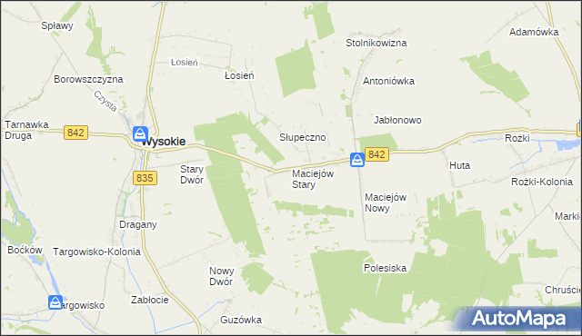 mapa Maciejów Stary gmina Wysokie, Maciejów Stary gmina Wysokie na mapie Targeo