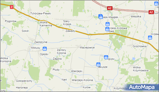 mapa Maciejowice gmina Zbuczyn, Maciejowice gmina Zbuczyn na mapie Targeo